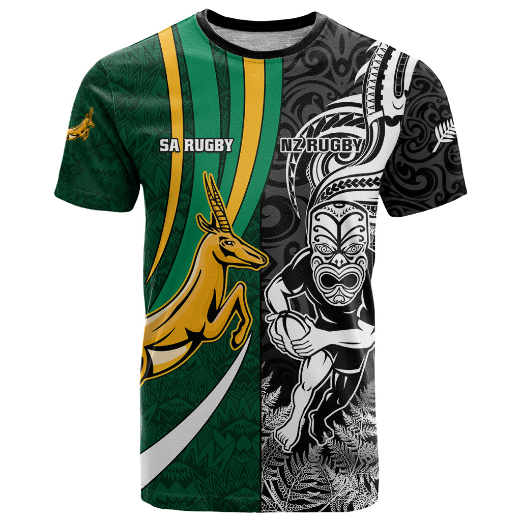 Custom New Zealand and South Africa Rugby T-Shirt Silver Fern Protea Pattern World Cup Graphic Tee