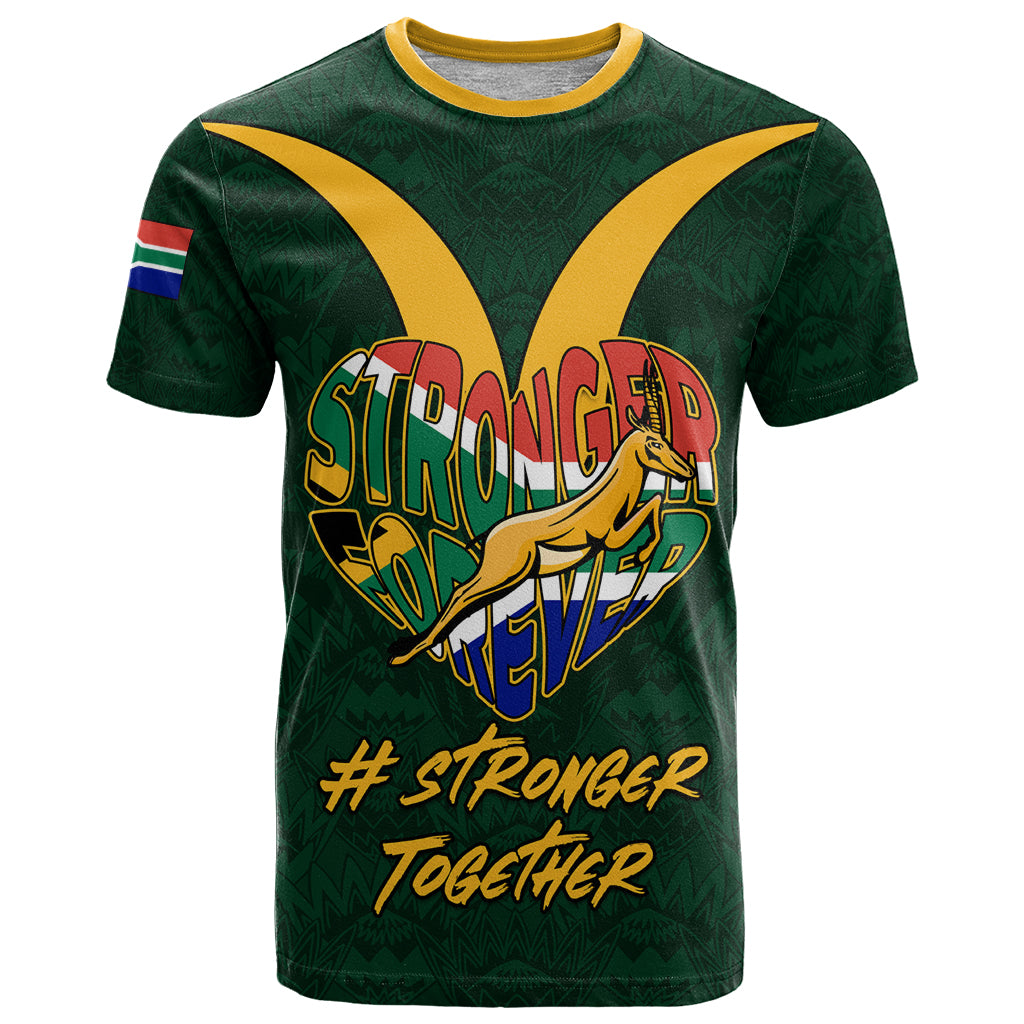 Custom South Africa Rugby T-Shirt Stronger Together Stronger Forever Bokke World Cup Graphic Tee