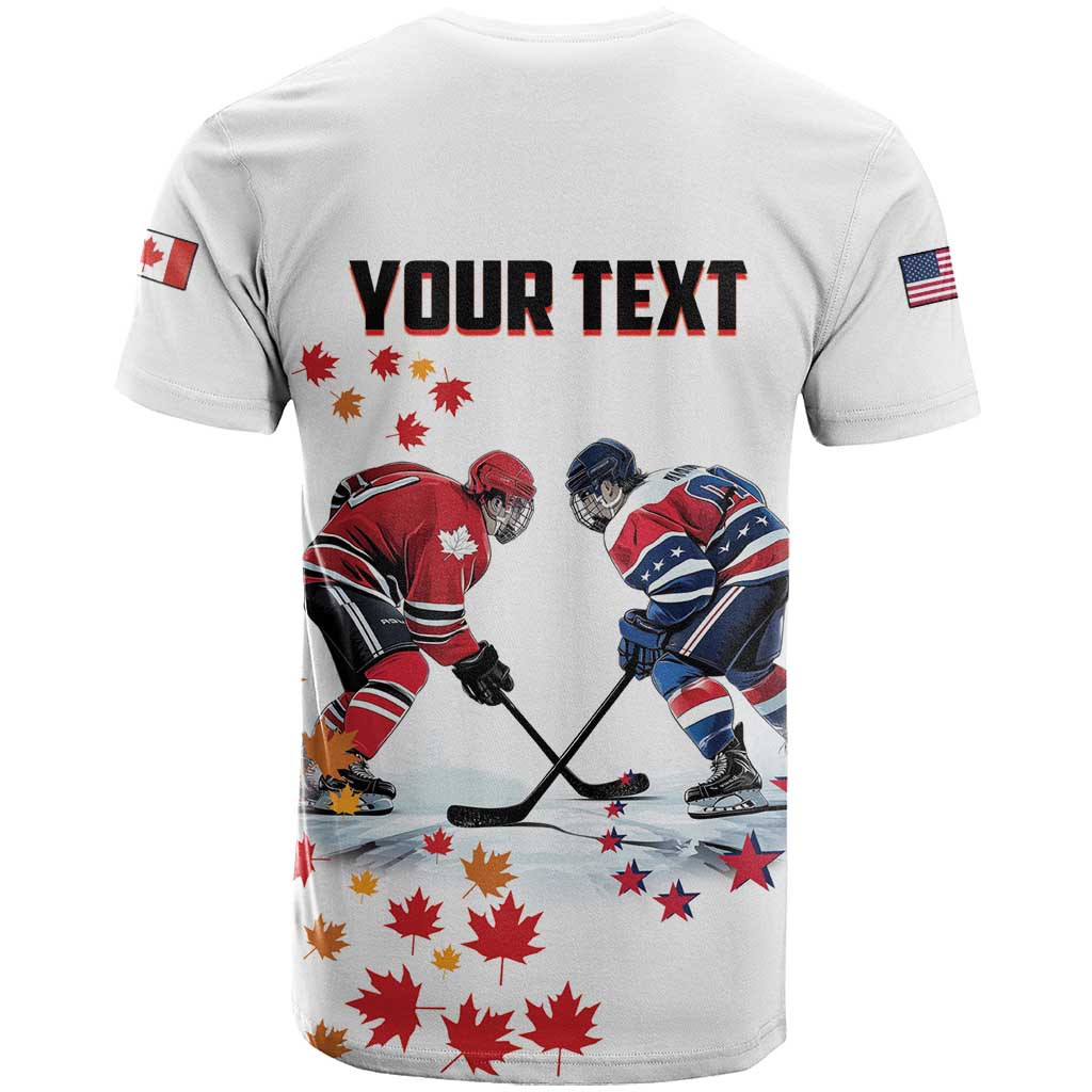 Custom USA vs Canada Ice Hockey Face Off T-Shirt Stars Maple Leaf Graphic Tee