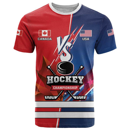 Custom USA vs Canada Ice Hockey Face Off T-Shirt Hockey Championship Graphic Tee