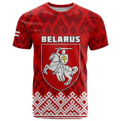 Custom Belarus 1991 T-Shirt Belarusian Coat Of Arms Mix Folk Pattern Graphic Tee