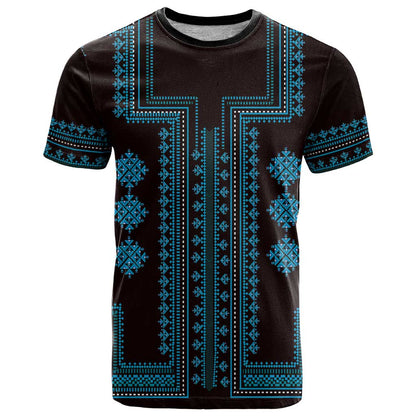 Bulgaria Traditional Pattern Blue T-Shirt Balkan Culture Graphic Tee