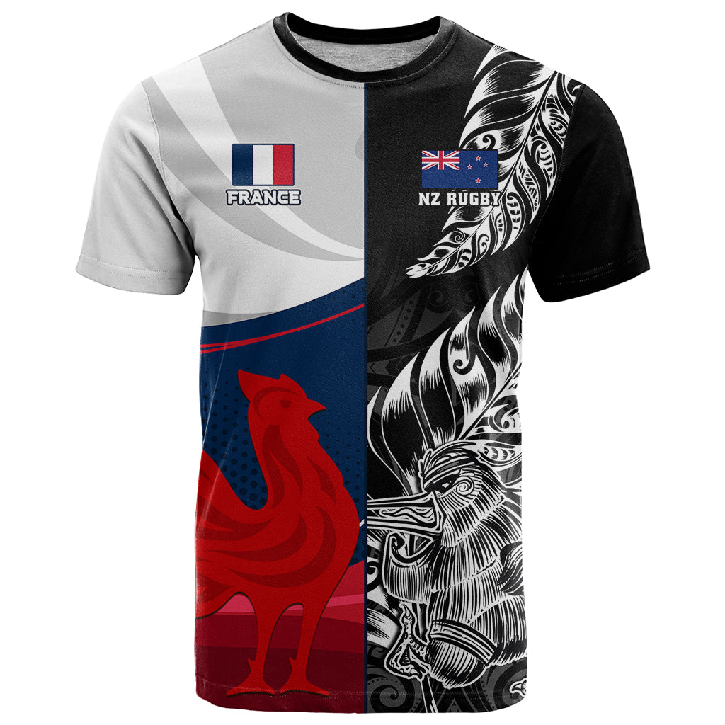 Custom New Zealand And France Rugby T-Shirt XV de France Kiwi Silver Fern World Cup Graphic Tee