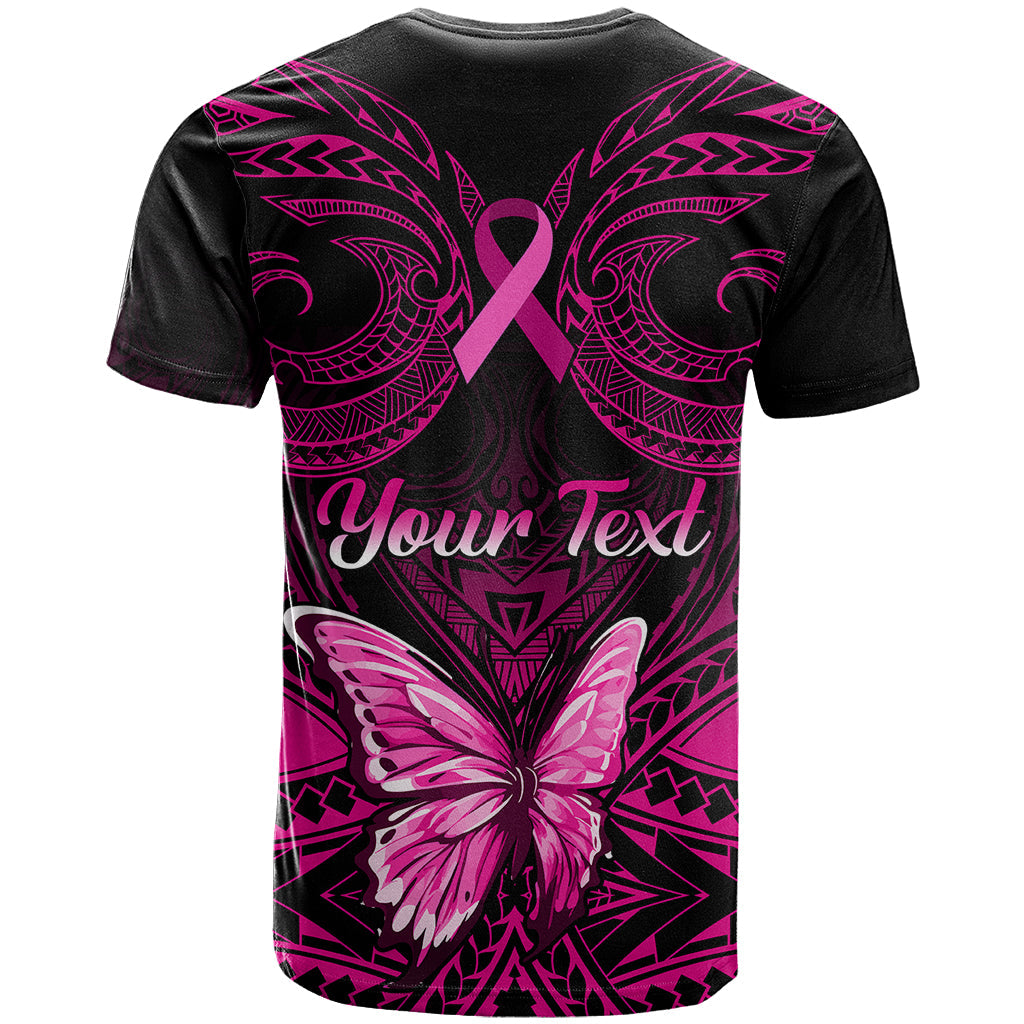 Personalised Pink Out T-Shirt Breast Cancer Awareness Polynesian Pattern Black Version Graphic Tee