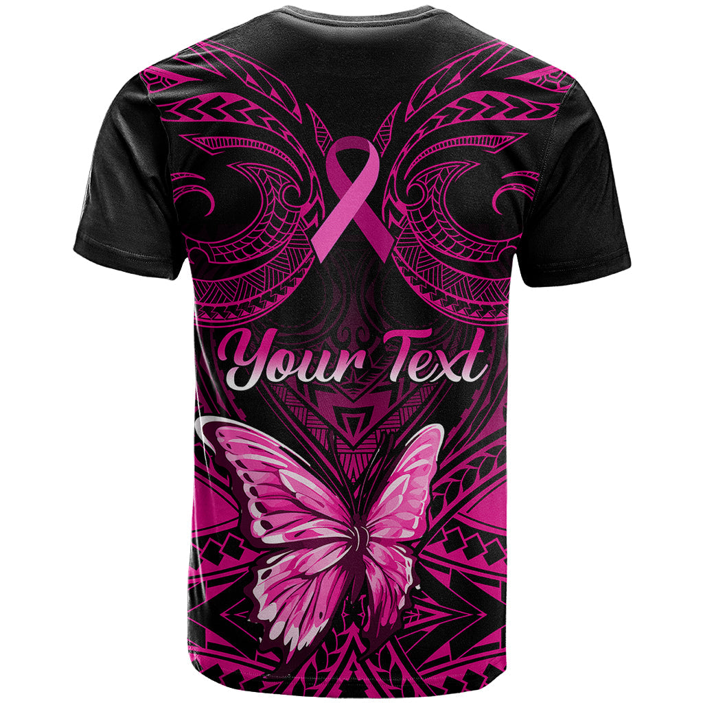 Personalised Pink Out T-Shirt Breast Cancer Awareness Polynesian Pattern Black Version Graphic Tee