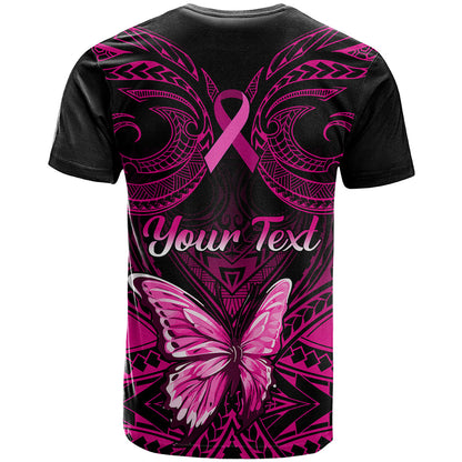 Personalised Pink Out T-Shirt Breast Cancer Awareness Polynesian Pattern Black Version Graphic Tee