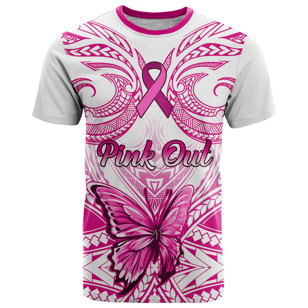 Personalised Pink Out T-Shirt Breast Cancer Awareness Polynesian Pattern White Version Graphic Tee