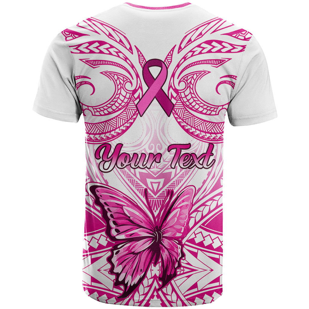 Personalised Pink Out T-Shirt Breast Cancer Awareness Polynesian Pattern White Version Graphic Tee