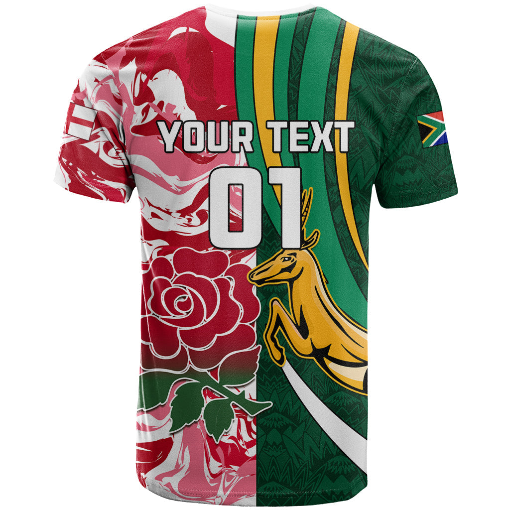 Custom South Africa and England Rugby T-Shirt The Red Rose Protea Pattern Graphic Tee