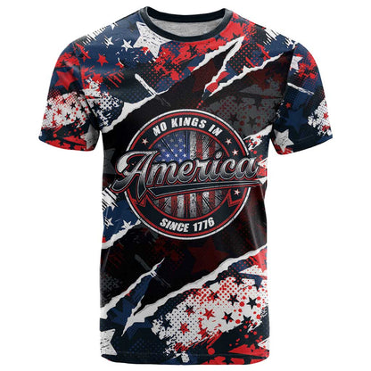 No Kings In America Since 1776 T-Shirt Grunge Style Graphic Tee