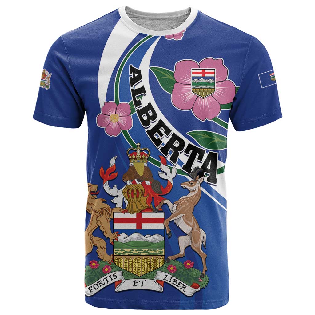 Personalized Canada Alberta Province T-Shirt Wild Rose Fortis et liber Graphic Tee