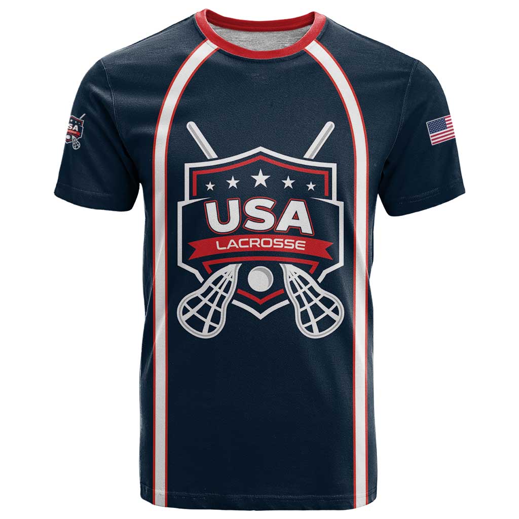 Custom USA 2025 Lacrosse T-Shirt USA Growing the Game Blue Version Graphic Tee