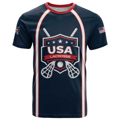 Custom USA 2025 Lacrosse T-Shirt USA Growing the Game Blue Version Graphic Tee
