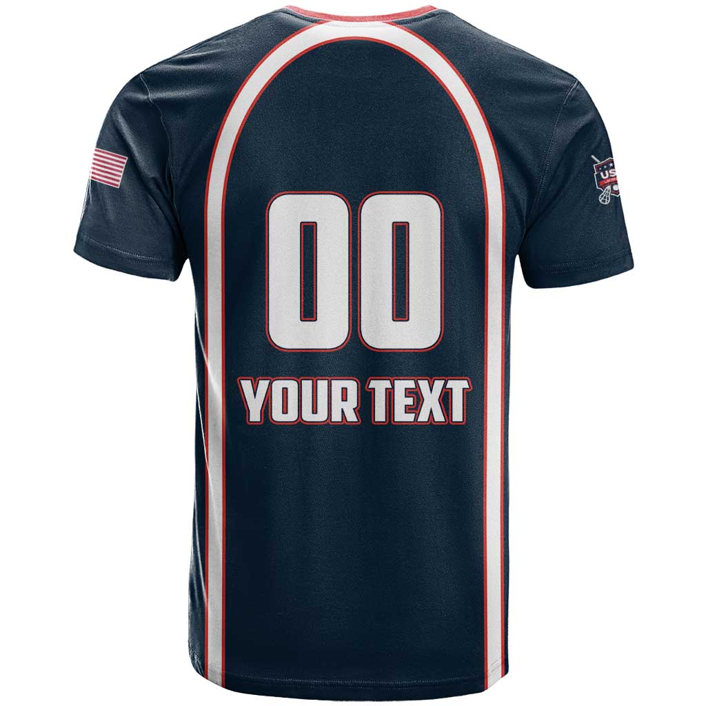 Custom USA 2025 Lacrosse T-Shirt USA Growing the Game Blue Version Graphic Tee