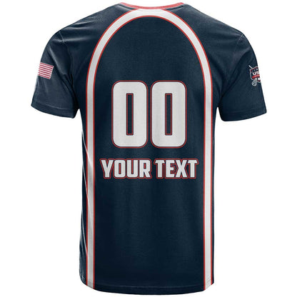 Custom USA 2025 Lacrosse T-Shirt USA Growing the Game Blue Version Graphic Tee
