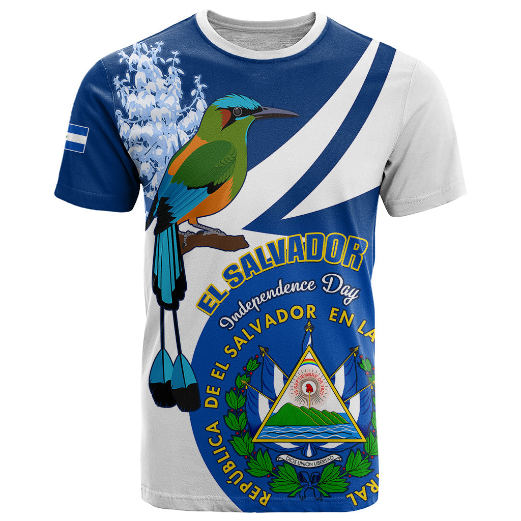 Personalised El Salvador Independence Day T-Shirt Motmot With Flor De Izote Graphic Tee