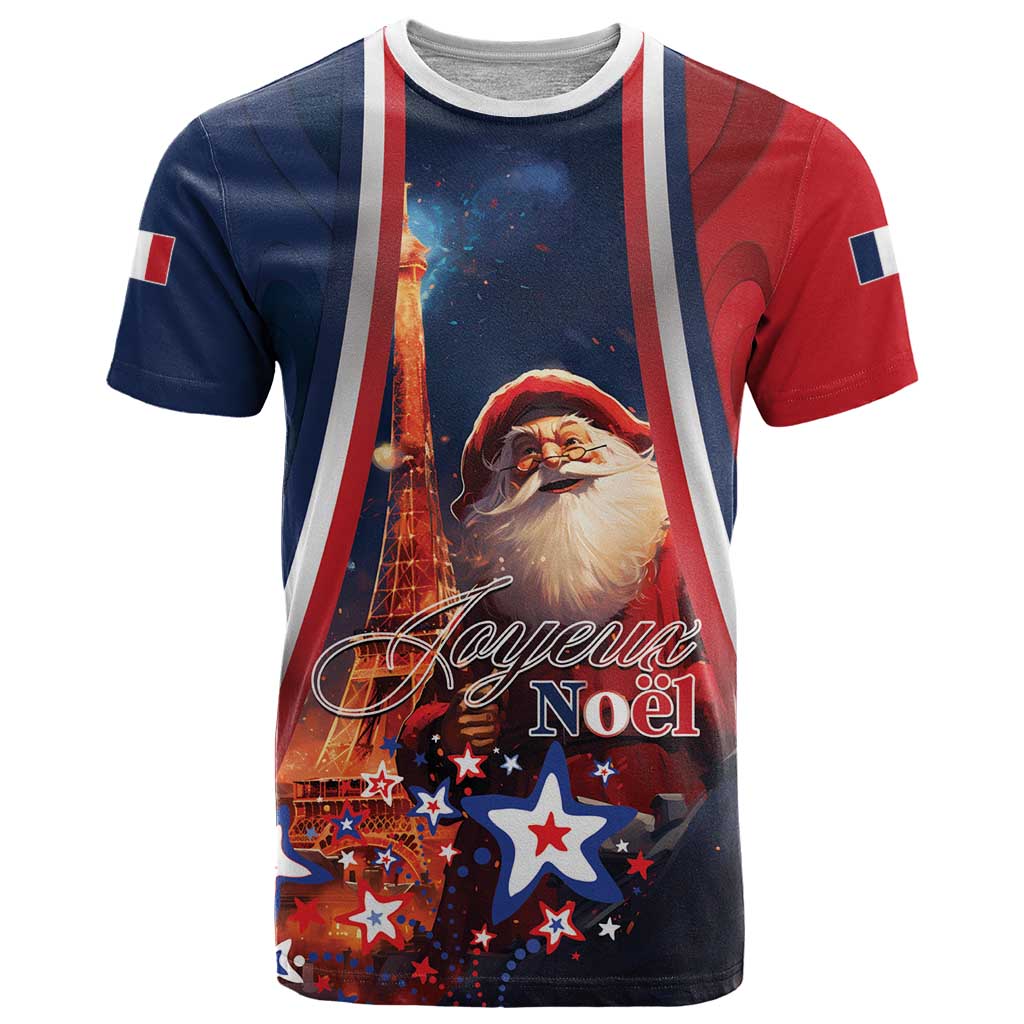 Personalised France Christmas T-Shirt Joyeux Noel Santa Claus Eiffel Tower Graphic Tee