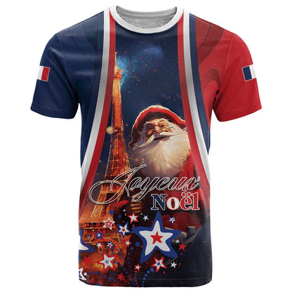 Personalised France Christmas T-Shirt Joyeux Noel Santa Claus Eiffel Tower Graphic Tee