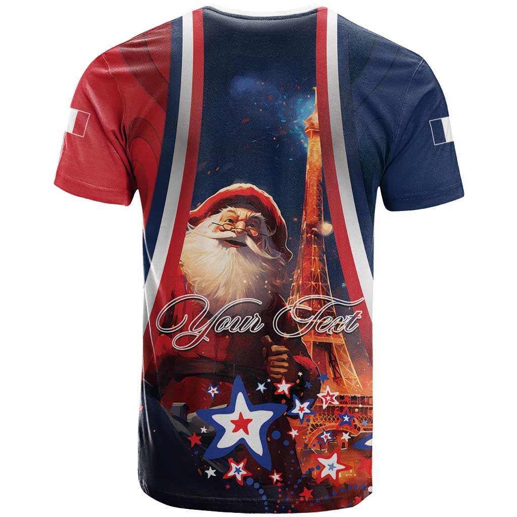 Personalised France Christmas T-Shirt Joyeux Noel Santa Claus Eiffel Tower Graphic Tee