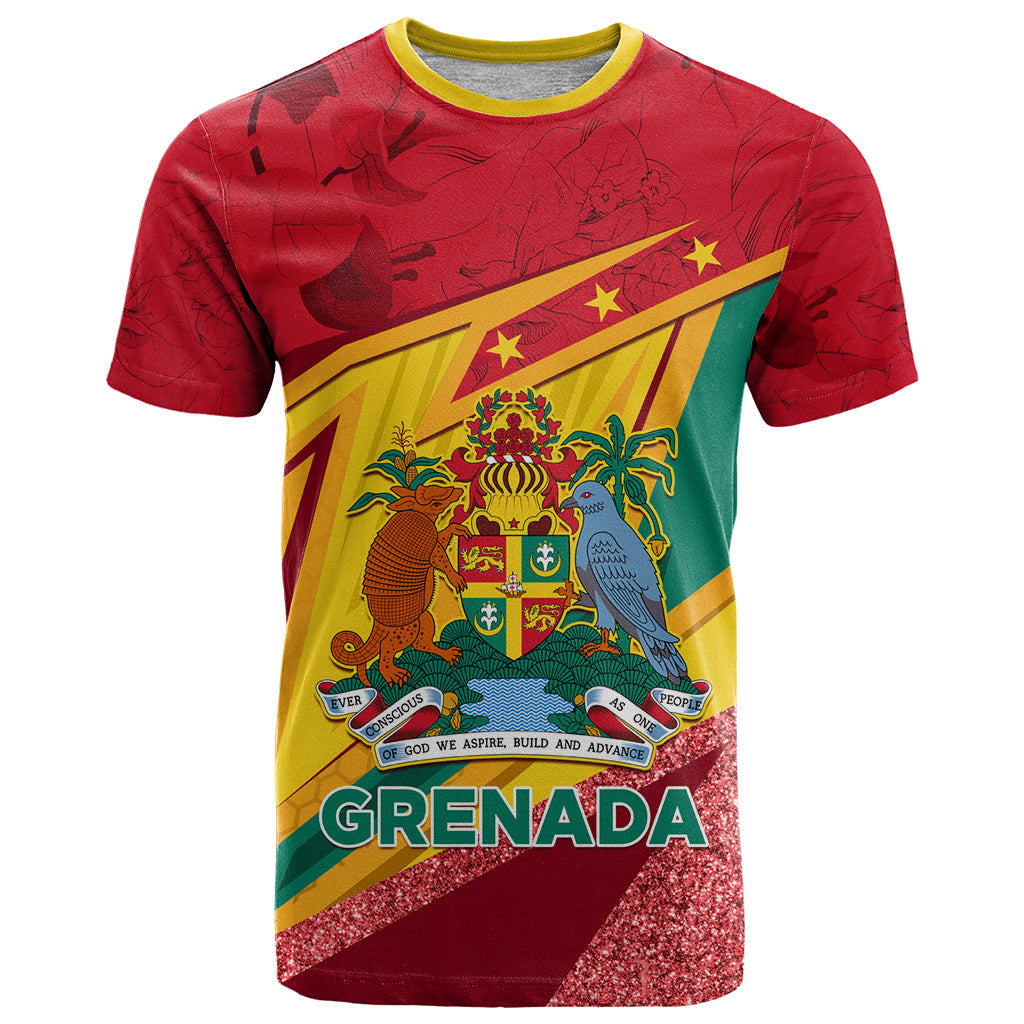 Grenada Independence Day T-Shirt Gwenad Bougainvillea Sparkle Version Graphic Tee