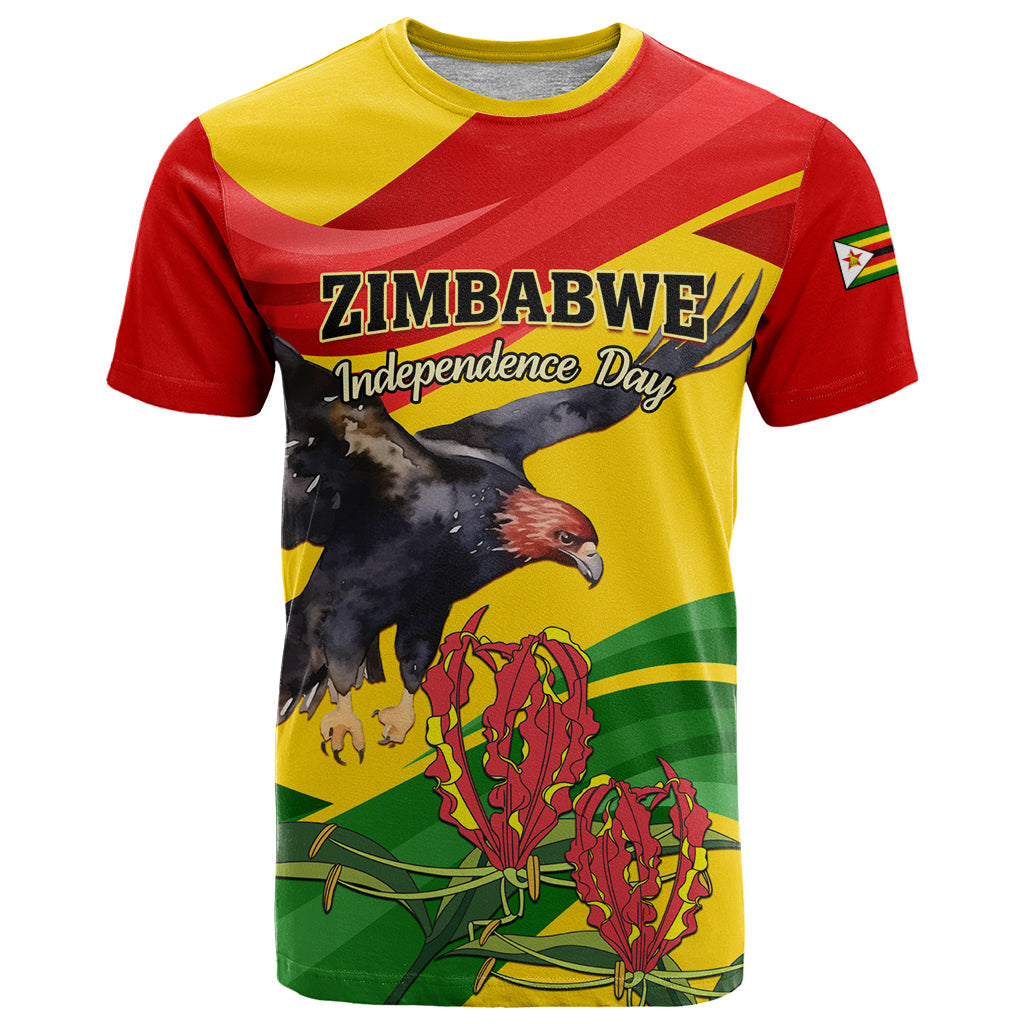 Zimbabwe Independence Day T-Shirt Chapungu Bird With Flame Lily Graphic Tee