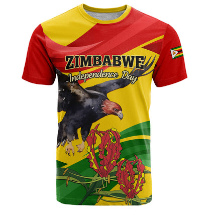 Zimbabwe Independence Day T-Shirt Chapungu Bird With Flame Lily Graphic Tee