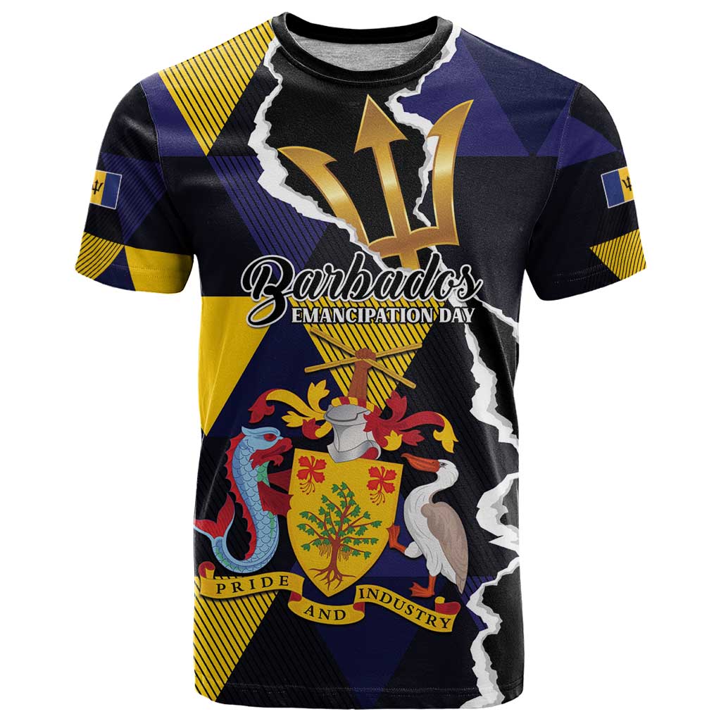 Personalized Barbados Emancipation Day T-Shirt Luxury Gold Trident Graphic Tee