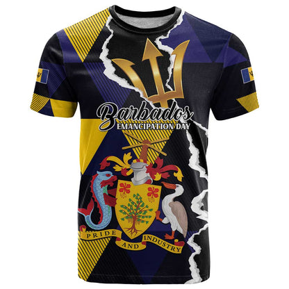 Personalized Barbados Emancipation Day T-Shirt Luxury Gold Trident Graphic Tee