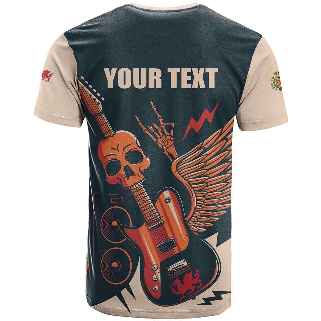 Rock and Roll Skull Guitar T-Shirt Welsh Dragon Graphic Tee
