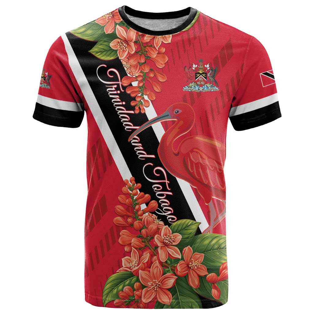 Trinidad and Tobago T-Shirt Scarlet Ibis With Chaconia Flower Graphic Tee