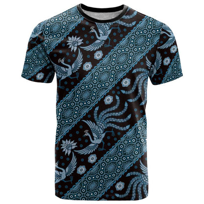 Indonesia Batik Pattern T-Shirt Blue Version Graphic Tee