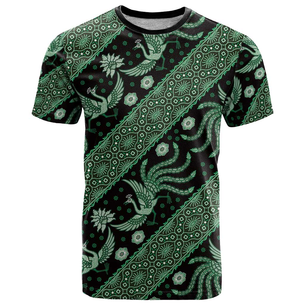 Indonesia Batik Pattern T-Shirt Green Version Graphic Tee
