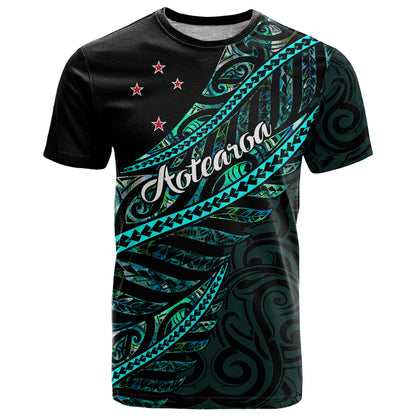 Personalised Aotearoa T-Shirt Silver Fern Mix Paua Shell Polynesian Pattern Graphic Tee