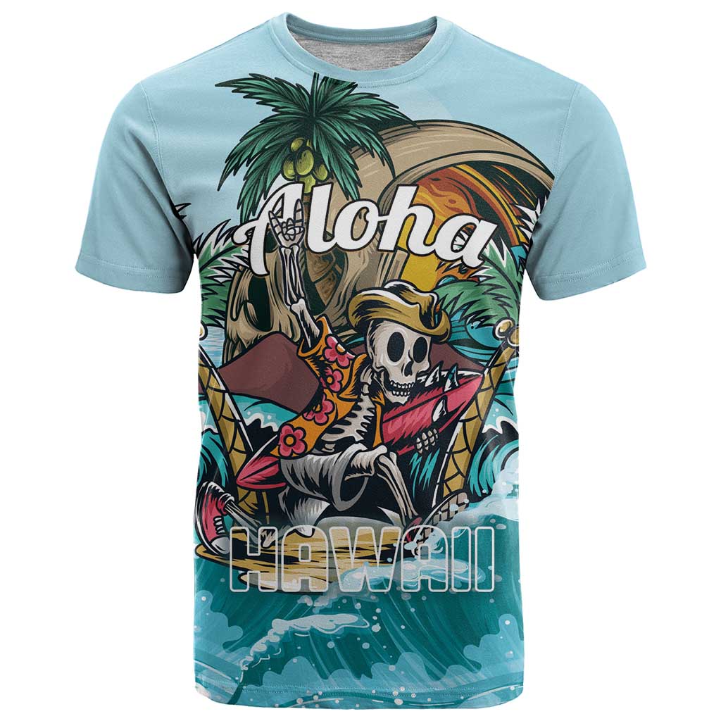 Personalized Aloha Hawaii Skeleton T-Shirt Tropical Summer Vibe Graphic Tee