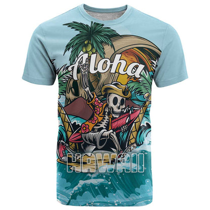 Personalized Aloha Hawaii Skeleton T-Shirt Tropical Summer Vibe Graphic Tee