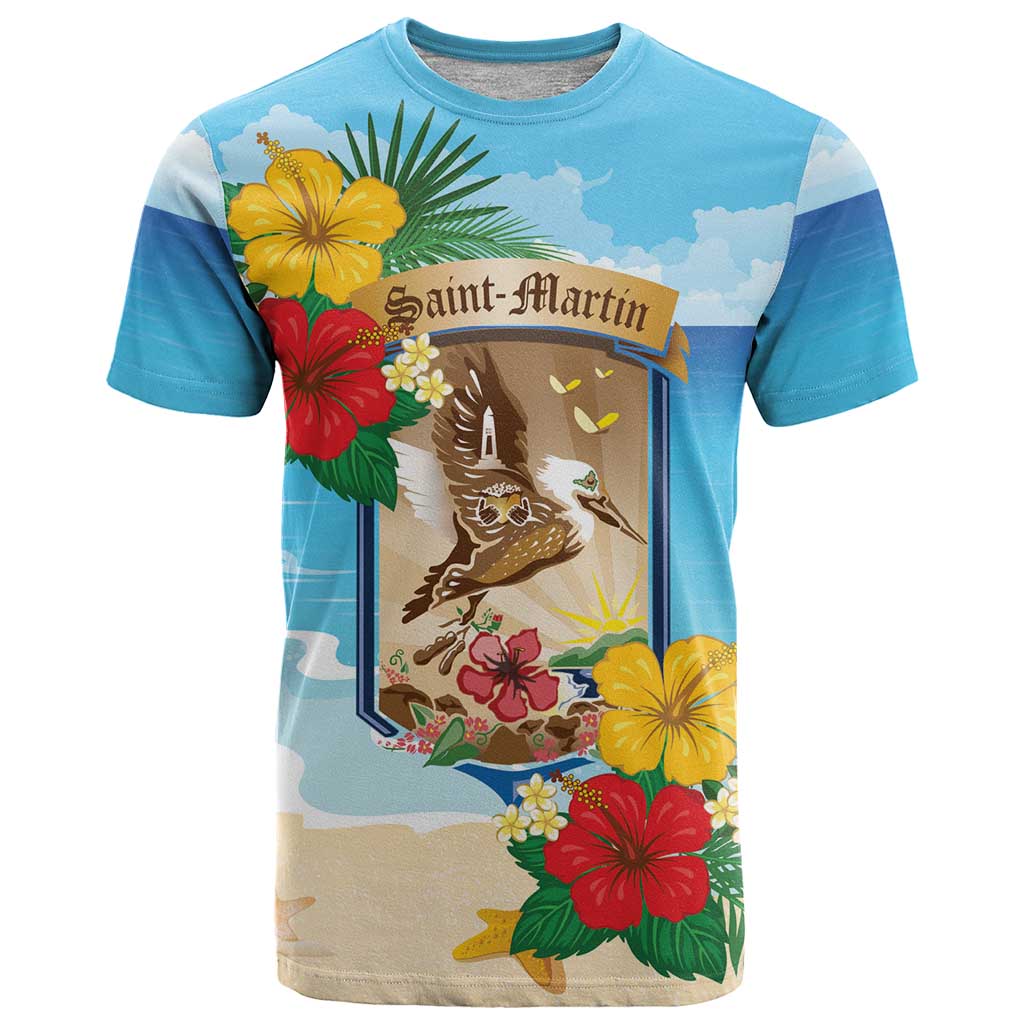 Personalized Collectivity of Saint Martin T-Shirt Hibiscus Flowers Tropical Beach Graphic Tee