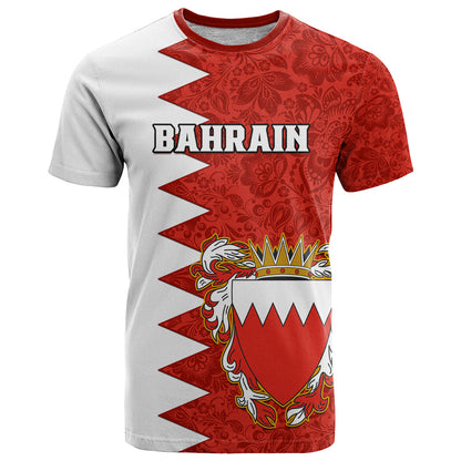 Bahrain Independence Day T-Shirt Bahrayn Coat Of Arms Floral Pattern Graphic Tee