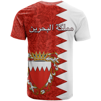 Bahrain Independence Day T-Shirt Bahrayn Coat Of Arms Floral Pattern Graphic Tee