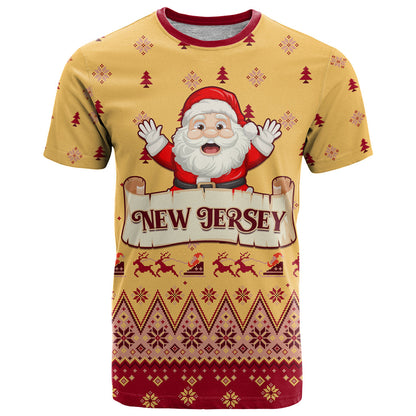 New Jersey Christmas T-Shirt Cheerful Santa Claus Xmas Pattern Graphic Tee