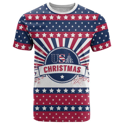 USA Christmas T-Shirt The Stars and Stripes Xmas Style Graphic Tee