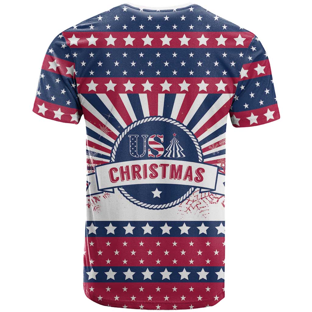 USA Christmas T-Shirt The Stars and Stripes Xmas Style Graphic Tee