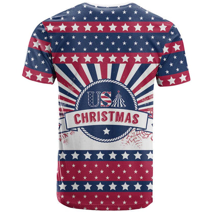USA Christmas T-Shirt The Stars and Stripes Xmas Style Graphic Tee