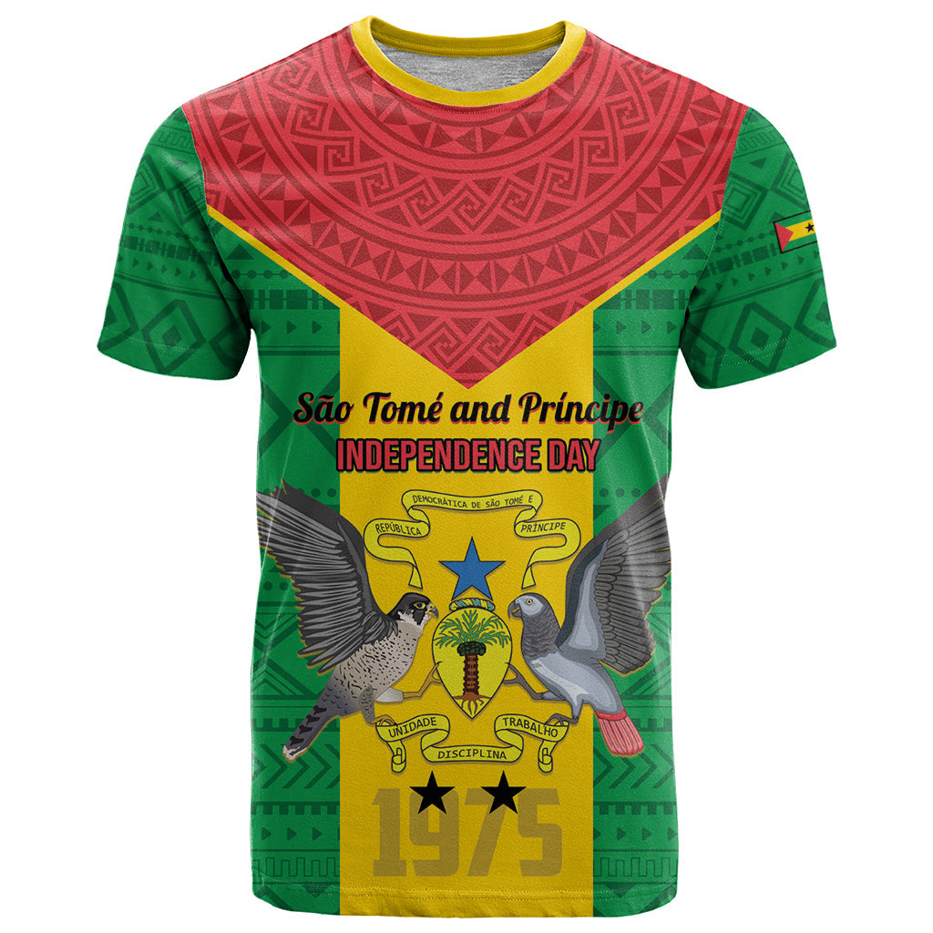 Sao Tome and Principe Independence Day T-Shirt Coat Of Arms Mix African Pattern Graphic Tee