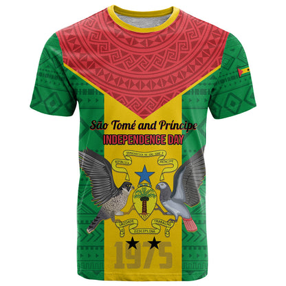Sao Tome and Principe Independence Day T-Shirt Coat Of Arms Mix African Pattern Graphic Tee