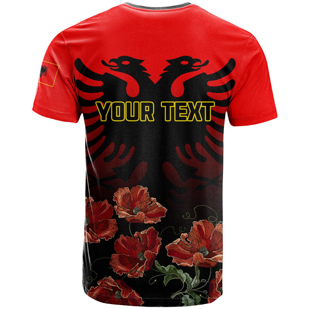 Personalised Albania Independence Day T-Shirt Albanian Coat Of Arms With Red Poppy Flower Graphic Tee
