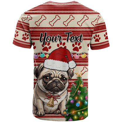 Custom Dog Christmas T-Shirt Cute Pug Dog With Xmas Tree Graphic Tee
