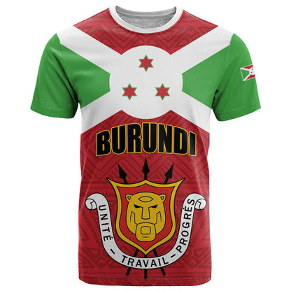 Personalized Burundi T-Shirt Coat Of Arms African Pattern Graphic Tee
