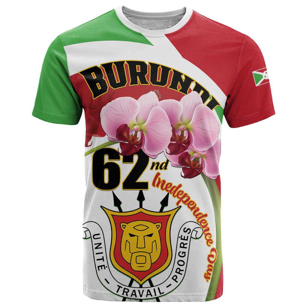 Personalized Burundi Independence Day T-Shirt Coat Of Arms Bujumbura Flower Graphic Tee