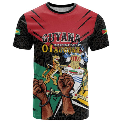 Personalized Guyana Emancipation Day T-Shirt Jaguar Skin Pattern Graphic Tee