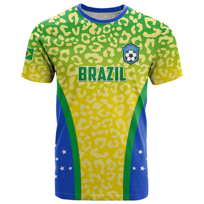 Brazil Football T-Shirt Brasil Leopard Pattern Graphic Tee
